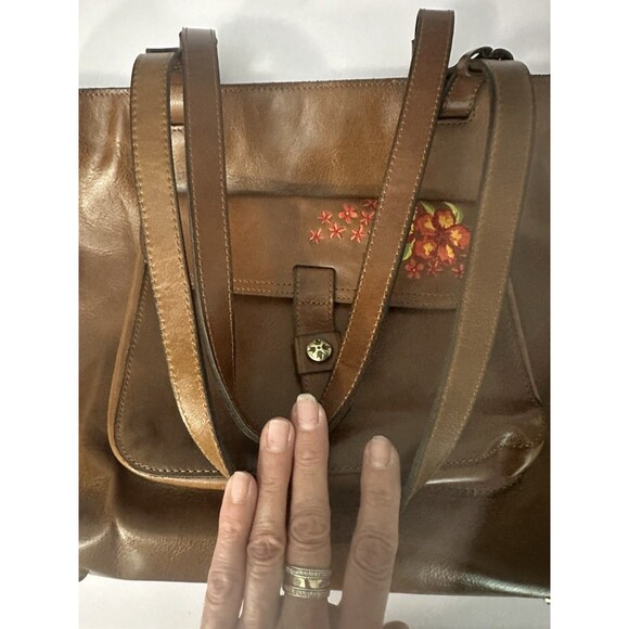 Patricia Nash Madison Leather Tote Shoulder Bag Purse Cognac Embroidered Floral - Picture 6 of 10
